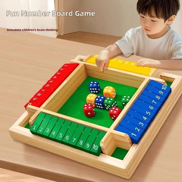 Jeu de société en bois avec dés arithmétiques pour 4 joueurs