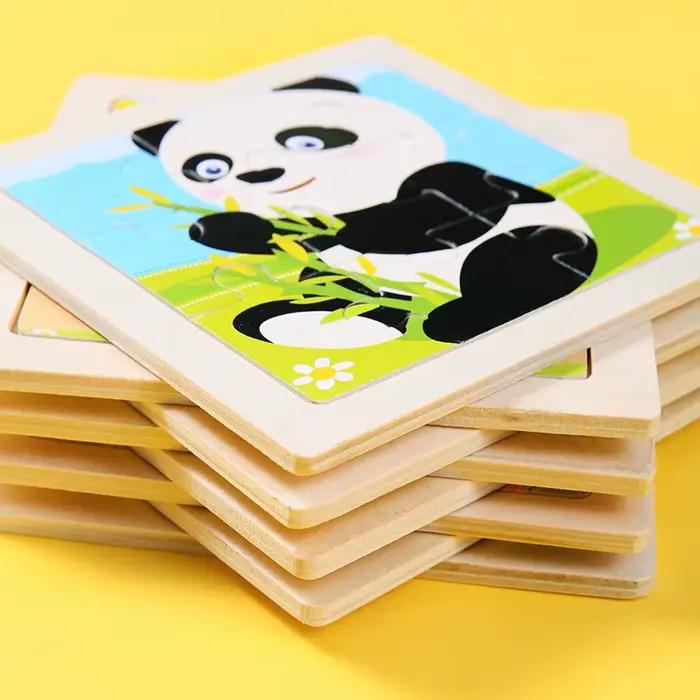 Nouveau 9 pièces Montessori Puzzle en bois dessin animé dinosaure transport