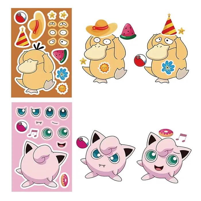 8/16 feuilles d'autocollants puzzle Kawaii mignons Anime Pokémon Pikachu pour créer un visage