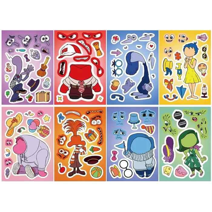 8/16 feuilles d'autocollants puzzle mignons Disney Inside Out pour créer un visage