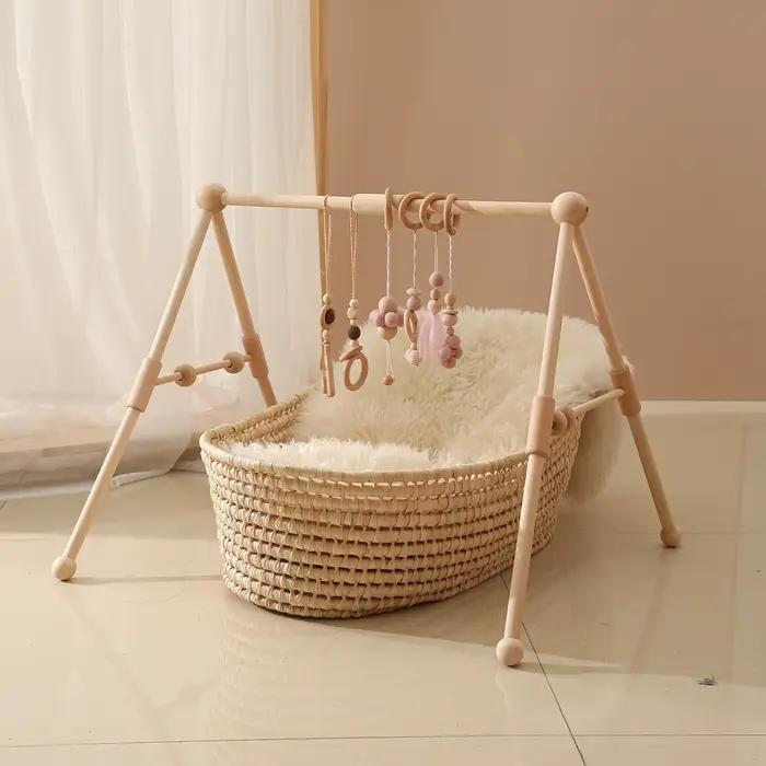Jeu de gymnastique en bois pour bébé forme géométrique douce rembourrée clignotante musical décor de chambre jouet sensoriel pour maternité occasions spéciales