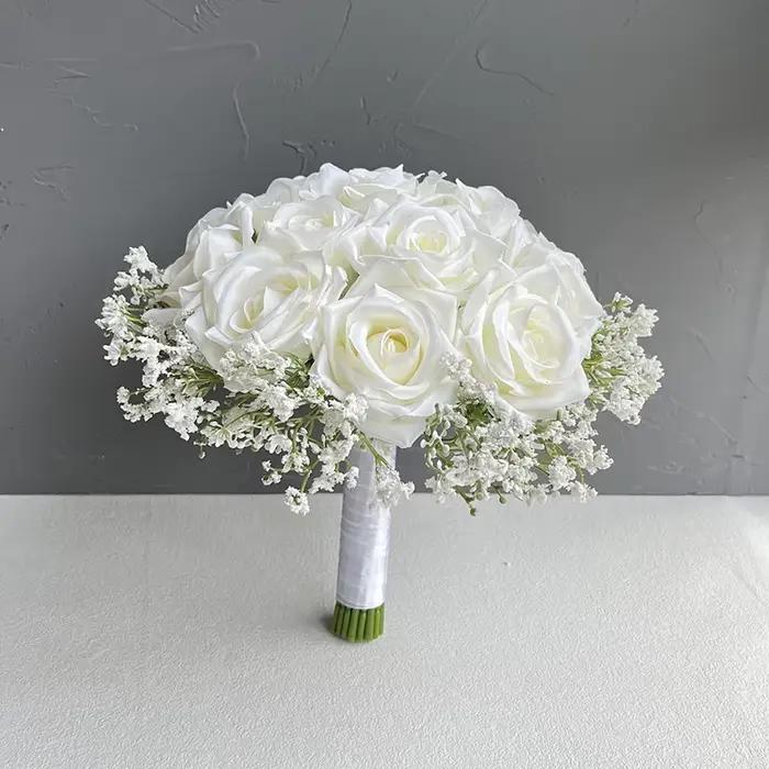 Bouquet de Mariage, Fleurs Artificielles pour Mariée et Demoiselles d'Honneur, Roses et Gypsophile, Accessoires de Mariage, Décoration de Centre de Table