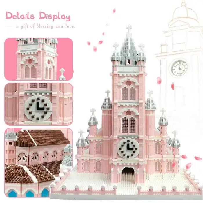 7000 pièces modèle d'architecture mondiale église rose du cœur sacré Micro blocs de construction bricolage Architecture jouets-affichage coffret cadeau
