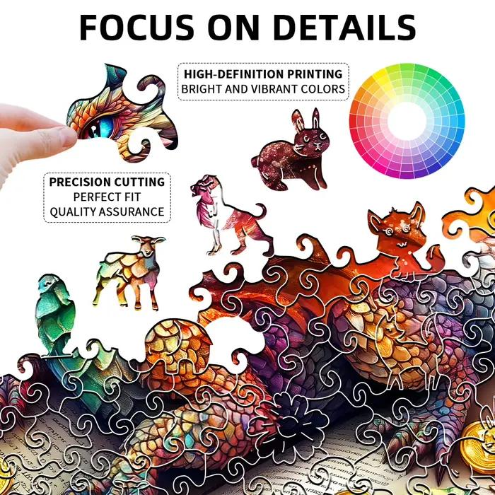 Puzzle en bois de dragon 3D - Casse-tête avec formes d'animaux irrégulières