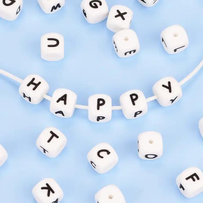 LOFCA 40 pièces/lot Alphabet 12mm lettre de qualité alimentaire perles en Silicone bébé perle sucette chaîne sans BPA