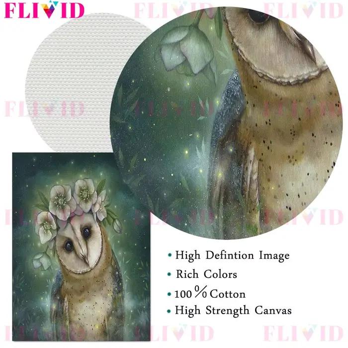 Toile d'art mural Vintage, fille elfe et animaux dans la forêt, associée un lapin mystérieux, un hibou, un ours, une affiche d'art et une décoration de maison imprimée