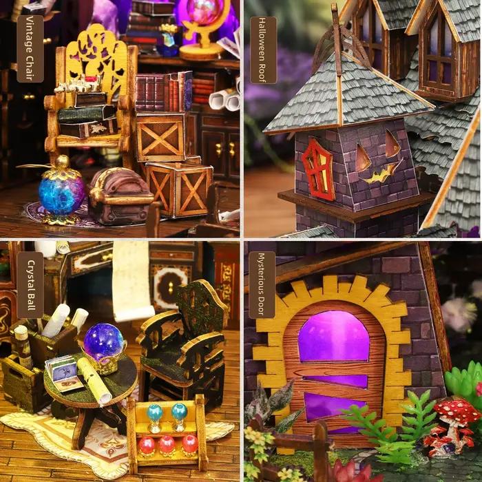 Château féérique en bois à construire soi-même - Modèle de puzzle 3D - Décoration de bibliothèque à assembler soi-même, adapté aux 14 ans et plus