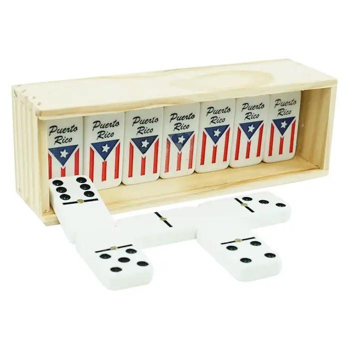 Double Six Dom37de Porto Rico jeu de table en mélamine dans une boite en bois pour parties sociales avec amis et famille