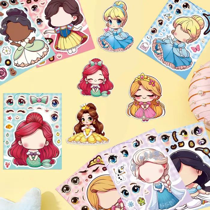 16 feuilles d'autocollants graffiti puzzle de princesse Disney
