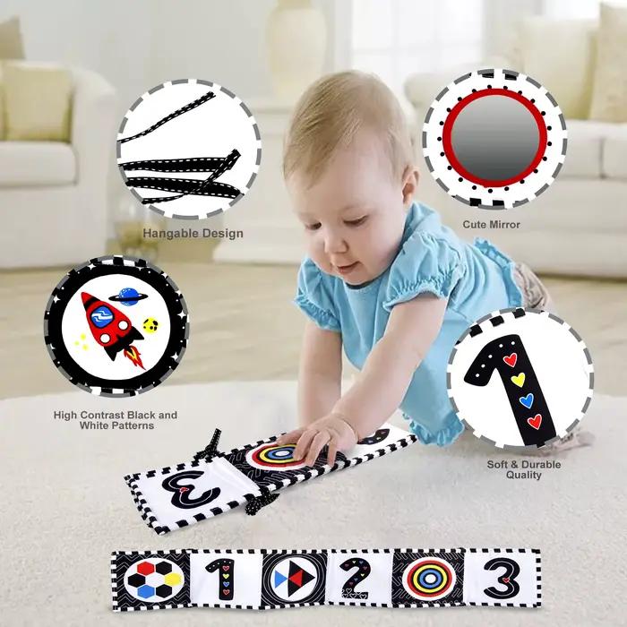 Livre en tissu sensoriel à contraste élevé pour bébés 0M+