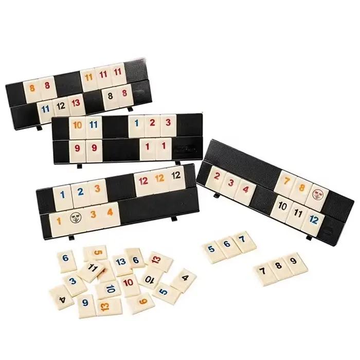 Jeu de Rummy Cube avec 4 supports, ensemble de jeu de Rummy Cube avec étui portable, jeux de société classiques pour toute la famille, jeux de puzzle éducatifs pour adolescents