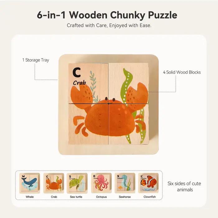 Blocs de puzzle en bois 6 en 1 pour tout-petits