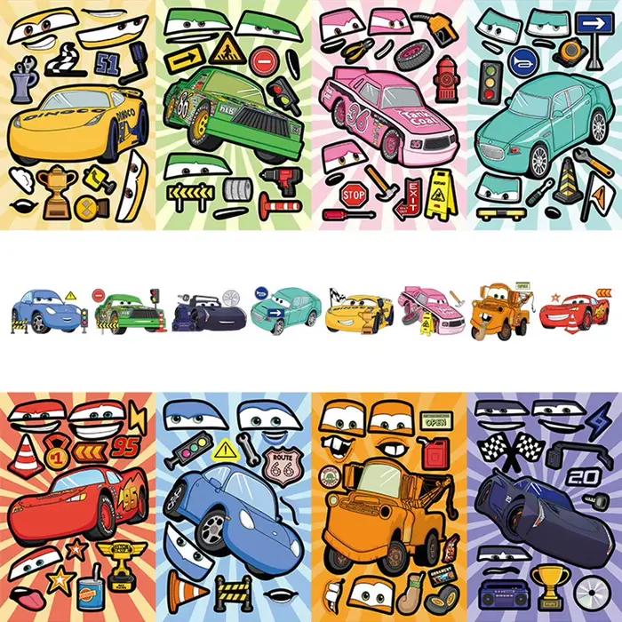 8/16 feuilles Autocollants puzzle à faire soi-même Disney Cars : Créez une face de personnage Lightning McQueen