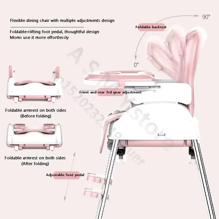 Chaise haute pliante pour bébé multifonctionnelle siège d'appoint réglable en hauteur pour nourrissons et jeunes enfants occasions spéciales et quotidienne