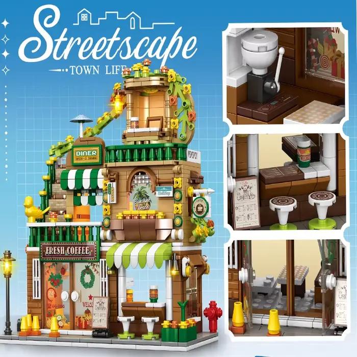 Blocs de construction urbains Street View modèles de café décoration de bureau pour enfants et adultes jouets d'assemblage occasionnels fantaisie et science-fiction