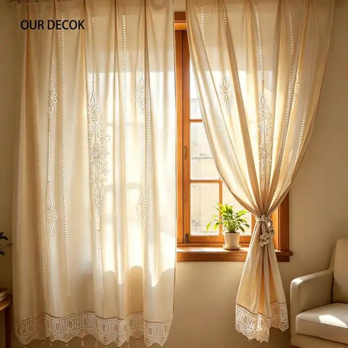 Rideau en dentelle au crochet en coton fait à la main, rideau de fleurs, rideau de cuisine, stores de document solide, rideau de douche pour la décoration
