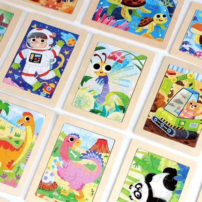 Puzzle en bois d'animal de dessin animé 15x11cm