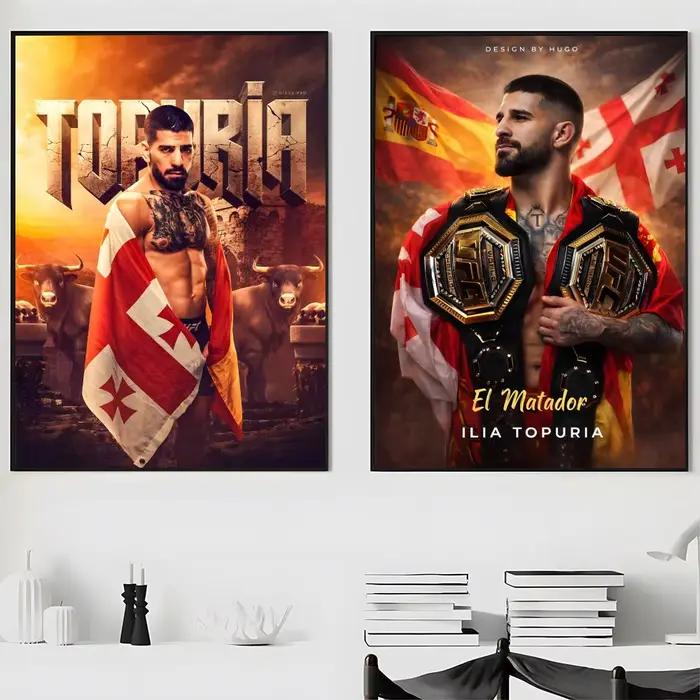 Affiche de l'athlète Ilia Topuria, autocollants d'affiche haute définition, adaptés à la chambre à coucher, au salon, à la décoration de la maison