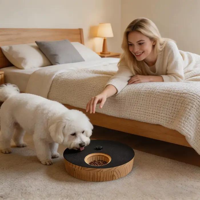 Jouet rotatif en bois pour chien avec boite à friandises ajustable pour toilettage et grattage en intérieur amusant et protecteur des meubles