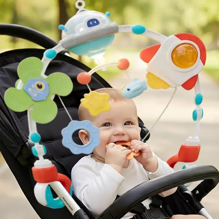 Jouet d'arche pour poussette de bébé, musique, rotation, cloche de jeu, activité sensorielle amusante pour nouveau-nés, hochets réglables, jouets suspendus pour lit d'enfant