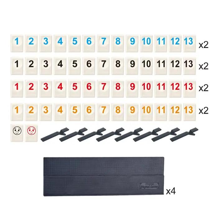 Jeu de Rummy Cube avec 4 supports, ensemble de jeu de Rummy Cube avec étui portable, jeux de société classiques pour toute la famille, jeux de puzzle éducatifs pour adolescents