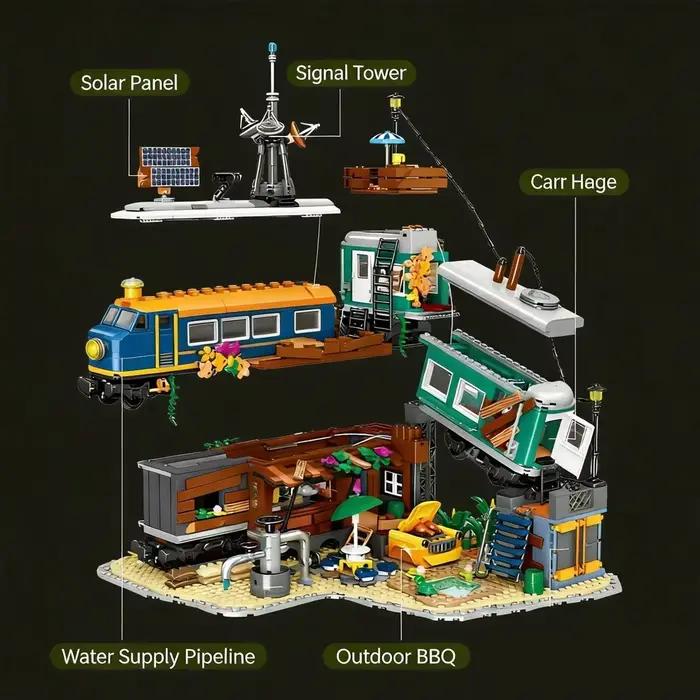 Blocs de construction sur le thème du parc ferroviaire
