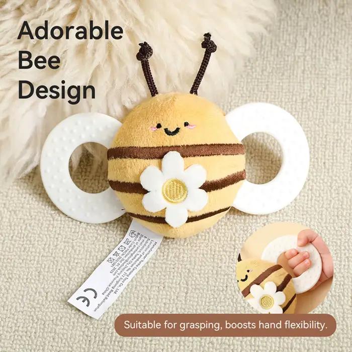 Jouet hochet en feutre doux en forme d'abeille pour bébés, adapté aux nouveau-nés de 0 à 6 mois, stimulation multisensorielle, développe les capacités de préhension précoce