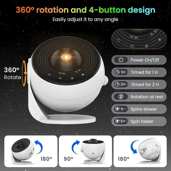 Projecteur de galaxie de veilleuse professionnelle Projecteur de ciel étoilé 360 °   Lampe planétarium rotative pour chambre d'enfants, décoration de mariage pour la saint-valentin