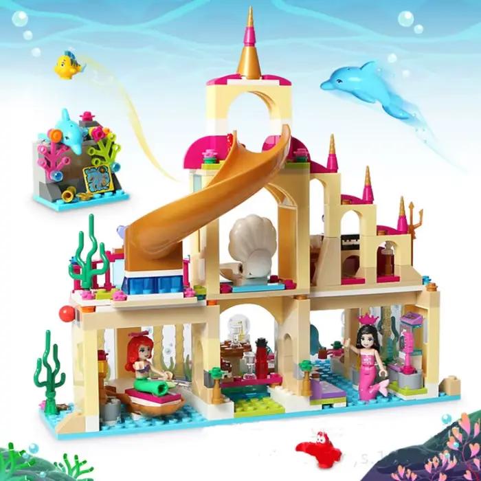 Chateau de la Princesse Ariel Bord de Mer Blocs Construction Ensemble Briques Palais Sous Marin Figurines Sirene Dauphin Jouet Filles Cadeau Occasions Speciales Fete De Noel Pâques Halloween Nouvel An St Valentin