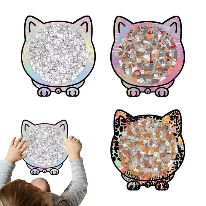Puzzle en forme de chat de couleur Morandi