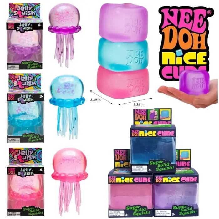 Jouet tendance Nee Doh Jellyfish & Cube Squish, jouet sensoriel anti-stress en gelée souple à presser, NeeDoh pour enfants et adultes