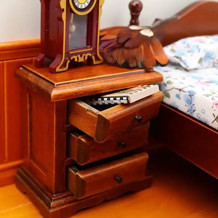 1 pièce bricolage accessoires 1:12 maison de poupée Miniature châtain Table de chevet commode armoire de rangement meubles modèle jouet