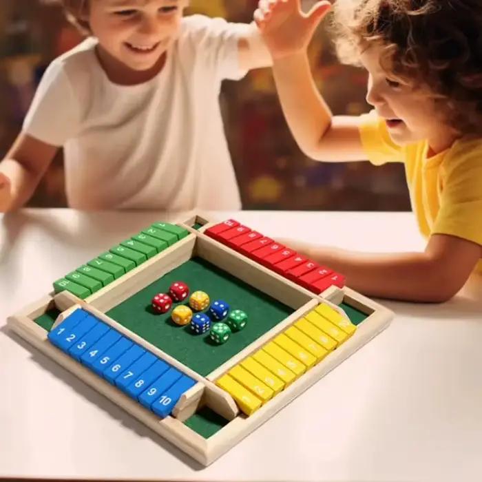 Fermez la boîte jeu de société de dés enfants jouets d'apprentissage des mathématiques précoces 4 joueurs rabats en bois jeu de dés jouets de fête interactifs Parent-enfant