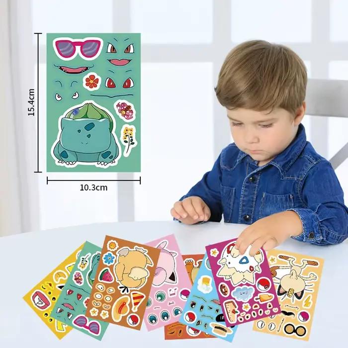 8/16 feuilles d'autocollants puzzle Kawaii mignons Anime Pokémon Pikachu pour créer un visage