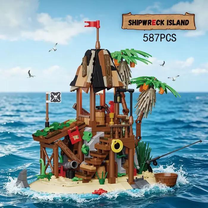 Ensemble de construction de blocs de l'île naufragée des pirates