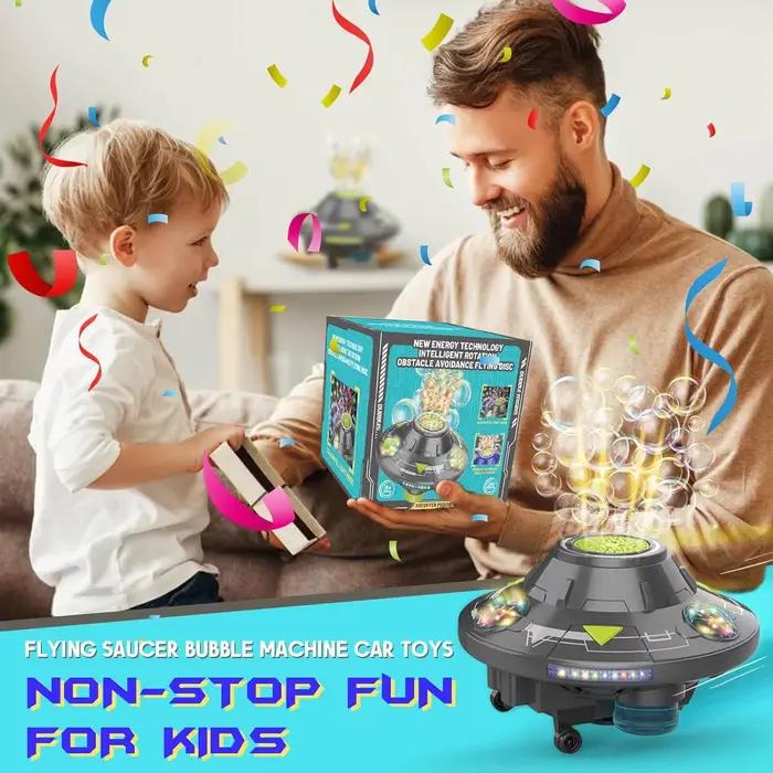 Machine à bulles UFO rotative avec éclairage clignotant et fonction anti-collision pour enfants jouant dehors occasions spéciales