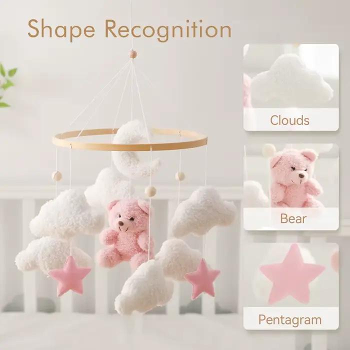 Mobile de lit bébé en feutre doux avec hochet et ours en peluche