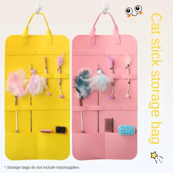 Sac de rangement pour animaux de compagnie, sac de rangement pour jouets de bâtons de chat, jouet d'herbe à chat, peigne pour chien, jouet interactif pour chat, organisateur de jouets pour animaux de 