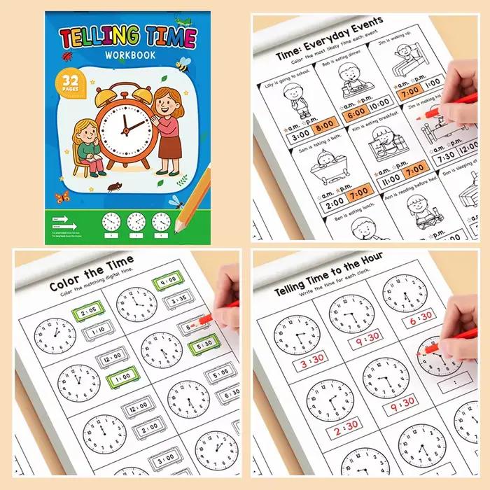 Cahier d'exercices pour enfants sur les concepts de temps d'apprentissage
