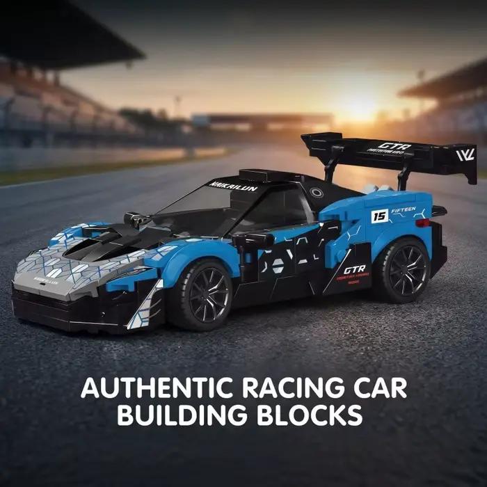 Kit de blocs de construction de voiture de course sportive bleue