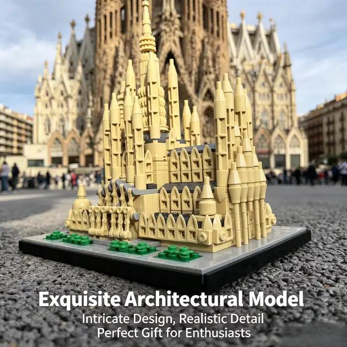 Kit de briques 854 pièces Barcelone Sagrada Familia – Modèle à assembler de l'icône de l'architecture espagnole
