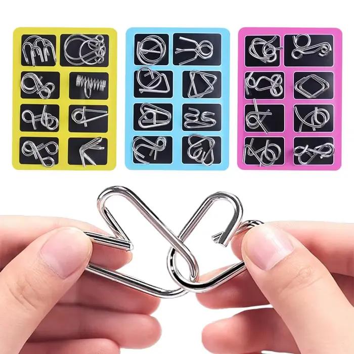 8 pièces/ensemble métal Montessori Puzzle fil IQ esprit casse-tête Puzzles adultes jeu interactif soulageant jouets éducatifs cadeau