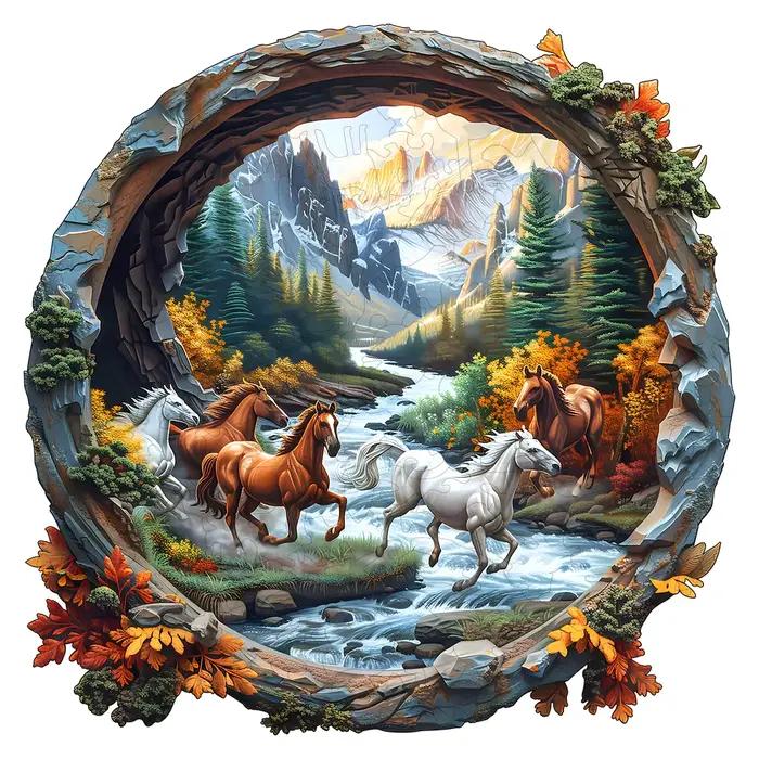 Puzzles en bois forêt et cheval, emballage de boîte en papier exquis, jouets puzzle en forme, cadeaux uniques anti-Stress pour adultes, irréguliers