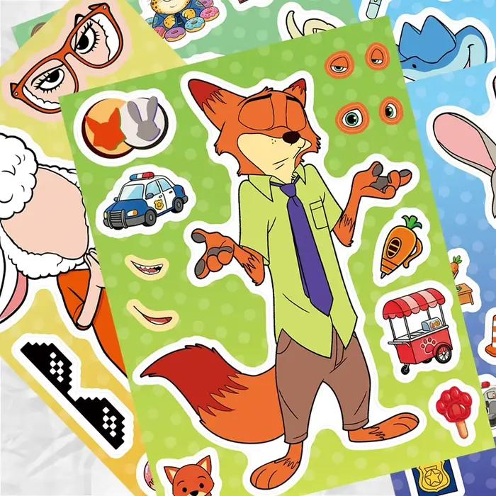 8/16 feuilles dessin animé Disney Zootopia 2 autocollants de Puzzle mignon Judy Nick