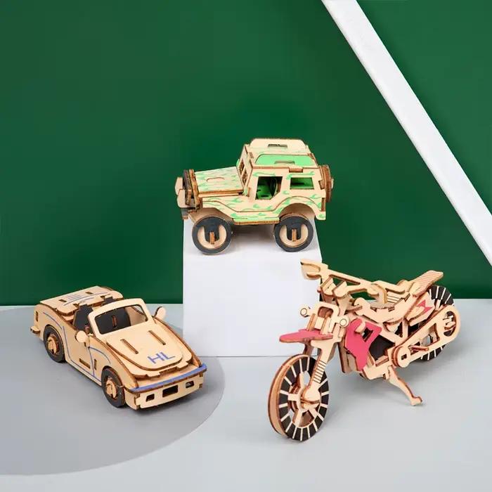 Voitures en bois 3D moto Puzzle modèle d'assemblage bricolage à la main
