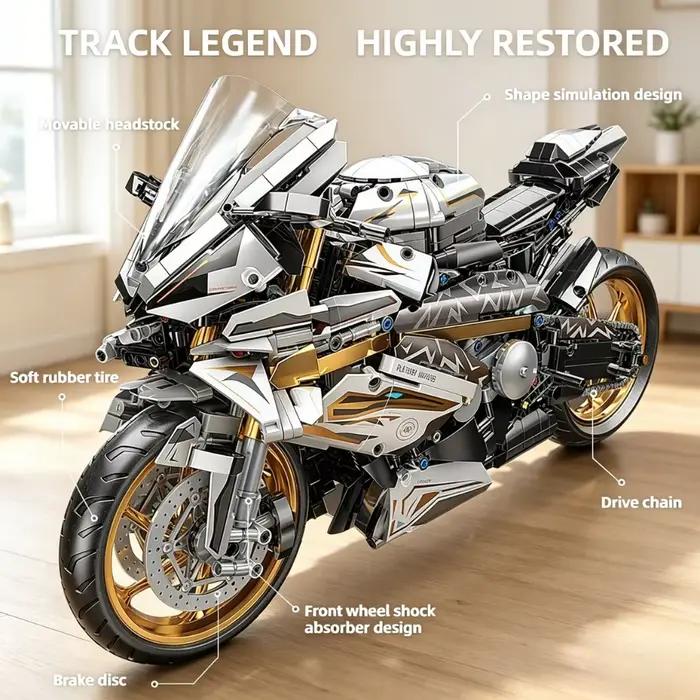 KAVOWORLD 1:5 Moto de Course Sportive à Construire en Blocs 2078 Pièces Briques de Construction Jouet Décoration de Bureau Modèle
