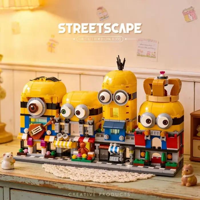 Blocs de construction Minions 4 pièces dessin animé mignon jouet éducatif interactif décoration de bureau pour enfant occasions spéciales anniversaire fête de fin d'année