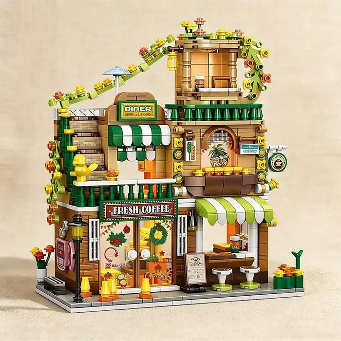 Blocs de construction urbains Street View modèles de café décoration de bureau pour enfants et adultes jouets d'assemblage occasionnels fantaisie et science-fiction