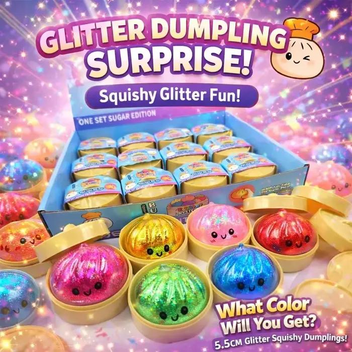 Nouveau Jouet Sensoriel Anti-Stress Squishy en Forme de Dumpling Pailleté avec Boîte