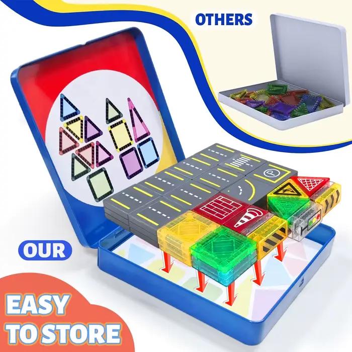 Ensemble de Construction de Route Magnétique Jouets Educatifs Montessori Plastique 32 58 Pièces Boîte en Fer Occasions Spéciales Jeu Créatif Pour Enfants